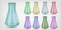 Multi-colored glass laboratory Erlenmeyer flask conical flask, titration flask