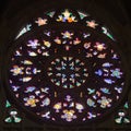 Multi-colored glass in the window of a Gothic cathedral