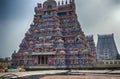 Multi colored gods and goddesses adorn the gopuram Royalty Free Stock Photo