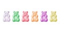 Multi-colored Gummies.Various jelly bears set on a white isolated background. Sweet candies. Cartoon vector illustration