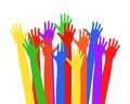 Multi-colored hands raised up. Vector illustration EPS10 Royalty Free Stock Photo