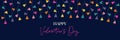Multi-colored Happy Valentine's Day Holiday Heart String Lights on Dark Background Horizontal Banner