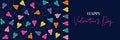 Multi-colored Happy Valentine's Day Holiday Heart String Lights on Dark Background Horizontal Banner