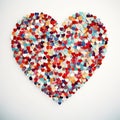 Multi-colored heart made of many small hearts close up on a white background, love, congratulations, Royalty Free Stock Photo