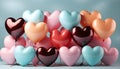 Multi colored heart shaped balloons on a light background