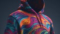 Multi colored hooded shirt design on young adult generated by AI