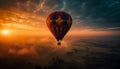 Multi colored hot air balloon soars high over mountain landscape generated by AI Royalty Free Stock Photo