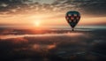 Multi colored hot air balloon soars high over mountain landscape generated by AI Royalty Free Stock Photo