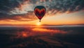 Multi colored hot air balloon soars high over mountain landscape generated by AI Royalty Free Stock Photo