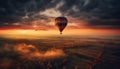 Multi colored hot air balloon soars high over mountain landscape generated by AI Royalty Free Stock Photo