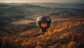 Multi colored hot air balloon soars high over mountain landscape generated by AI Royalty Free Stock Photo