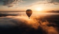 Multi colored hot air balloon soars high over mountain peak generated by AI Royalty Free Stock Photo