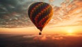 Multi colored hot air balloon soars high over mountain range generated by AI Royalty Free Stock Photo