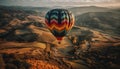 Multi colored hot air balloon soars over mountain landscape, adventure awaits generated by AI Royalty Free Stock Photo