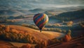 Multi colored hot air balloon soars over mountain landscape in autumn generated by AI Royalty Free Stock Photo