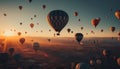 Multi colored hot air balloon soars over stunning mountain landscape generated by AI Royalty Free Stock Photo