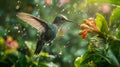 multi-colored Humming bird feeding from a nectar