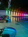 Multi-colored illumination of lanes in a huge bowling alley