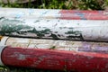 Multi colored image of show jumping poles at the show jumping arena. Wooden barriers for jumping horses as a background Royalty Free Stock Photo