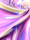Multi colored iridescent wavy fabric with polka dot glitter pattern 3d rendering