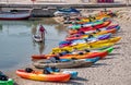 Multi-colored kayaks on the Langeron Beach Royalty Free Stock Photo