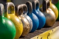 Multi-colored kettlebells for weightlifting