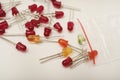 Multi-colored LEDs. Old LEDs on a white background Royalty Free Stock Photo