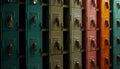 Multi colored lockers in a row, side by side, indoors generated by AI