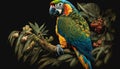 Multi colored macaw perched on branch in nature ,generative AI Royalty Free Stock Photo