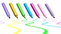 Multi-colored markers set against a white background