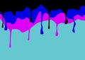 Multi-colored melt drips or liquid paint drops isolated on sky blue background Royalty Free Stock Photo