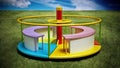 Multi-colored merry-go-round on the grass. 3D illustration