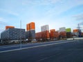 Multi-colored modern multi-storey residential building and multi-apartment panel house with Windows and balconies Royalty Free Stock Photo