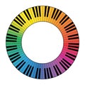 Multi colored musical keyboard circle frame, made of connected octaves