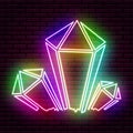 Multi-colored neon sign. Three growing minerals or crystals. Royalty Free Stock Photo