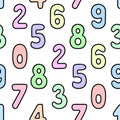 Multi-colored numbers from 0 to 9. Square repeating pattern. Seamless pattern of numeric symbols