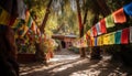 Multi colored pagodas in row symbolize Tibetan Buddhism ancient spirituality generated by AI