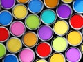 Multi colored paint cans background. 3D illustration