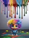Multi-colored paint and a colorful cartoon figure Royalty Free Stock Photo