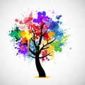 Multi colored paint splat abstract tree Royalty Free Stock Photo