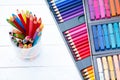 Multi colored pencil with pastel Royalty Free Stock Photo