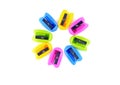 Multi-colored pencil sharpeners Royalty Free Stock Photo