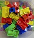 Multi-colored pencil sharpeners at the store sale Royalty Free Stock Photo