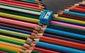 Colorful pencils and sharpener