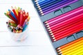 Multi colored pencils in jar Royalty Free Stock Photo