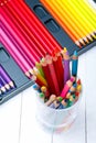 Multi colored pencils in jar Royalty Free Stock Photo