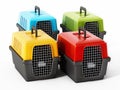 Multi colored pet carriers isolated on white background. 3D illustration