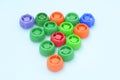 Multi-colored plastic corks , zero life-style waste, recycling garbage, environmental awareness