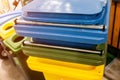 Multi colored Plastic Trash Bins Royalty Free Stock Photo