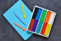 Multi-colored plasticine and modeling board. View from above Royalty Free Stock Photo